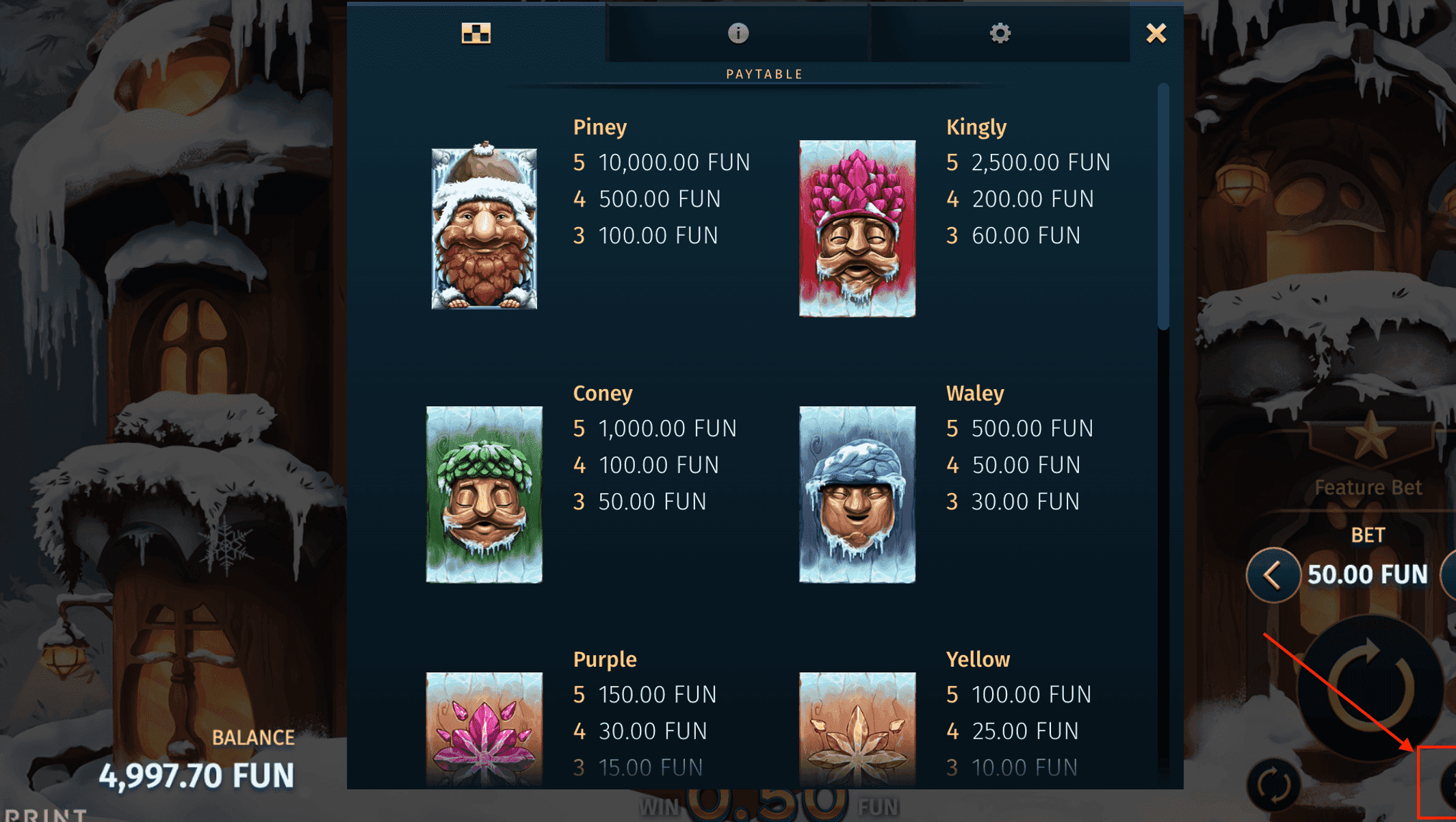 Step 2: Payout Table