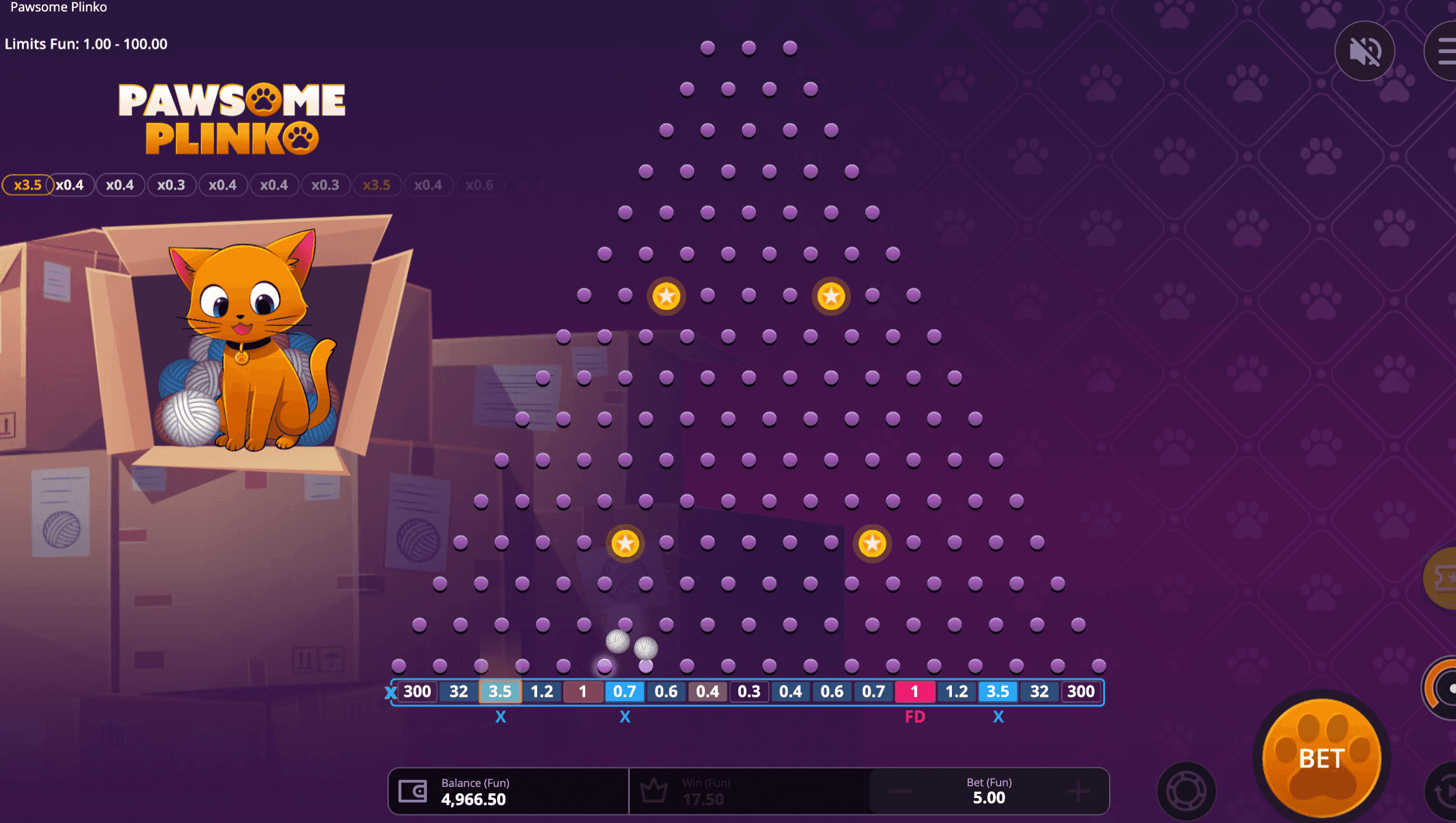 Drop the ball – press the big BET paw (or start Auto Play)