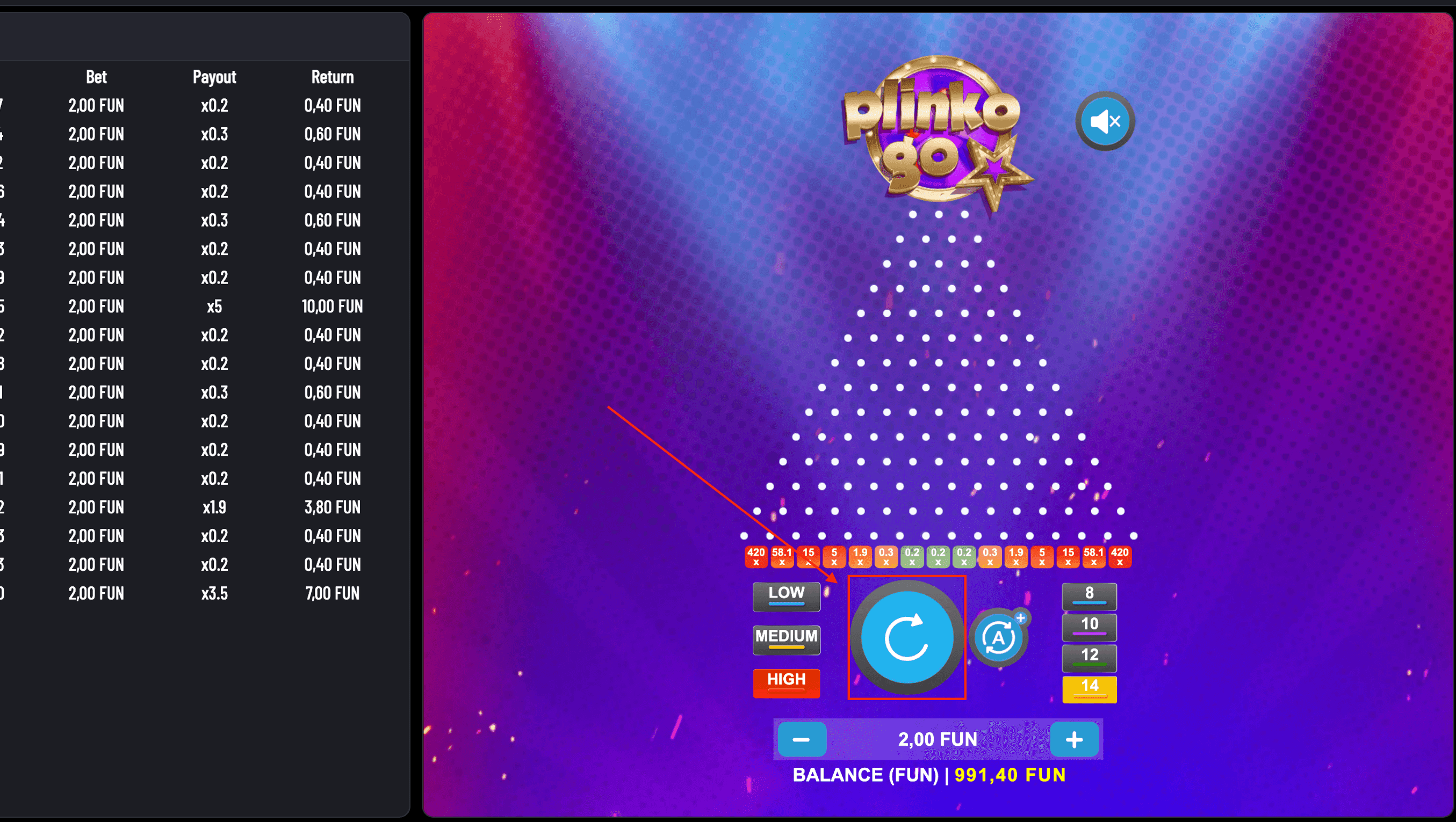 Step 5: Click the “Play” button to release the ball