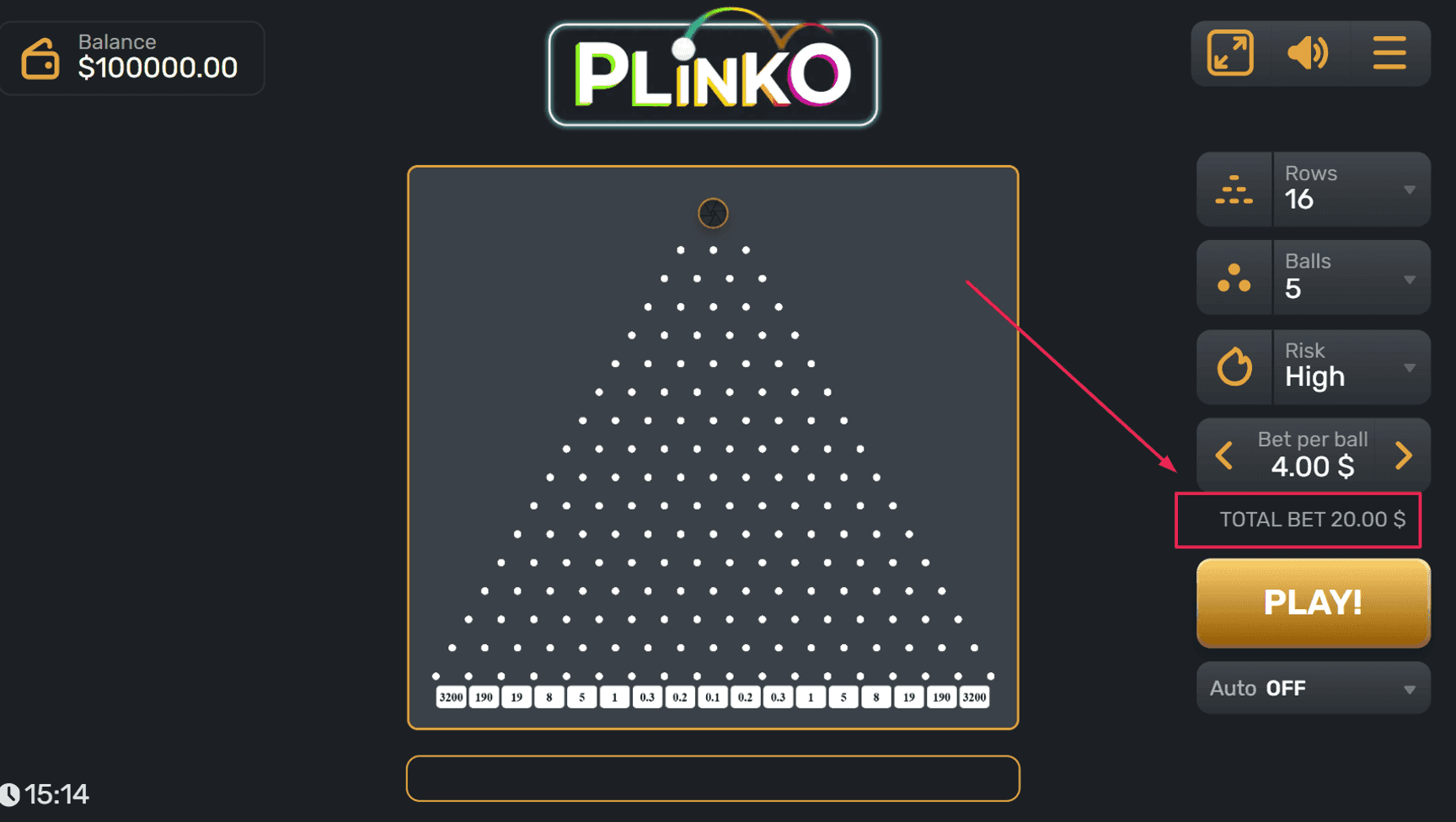 Step 5: Check Total Bet