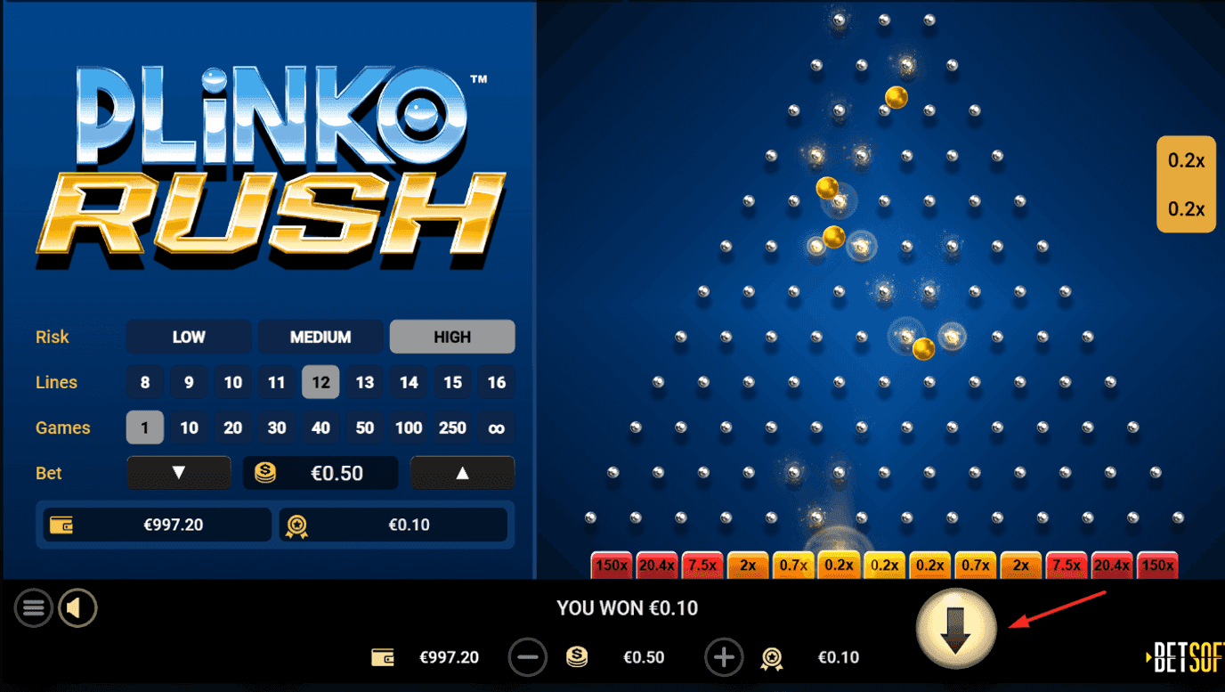 Step 5: Press "Play" and Start Plinko Rush Game